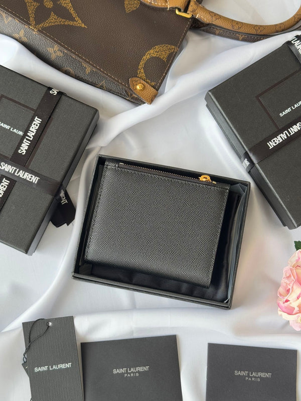 YSL Tri-fold Wallet Black Gold Cowhide 242754