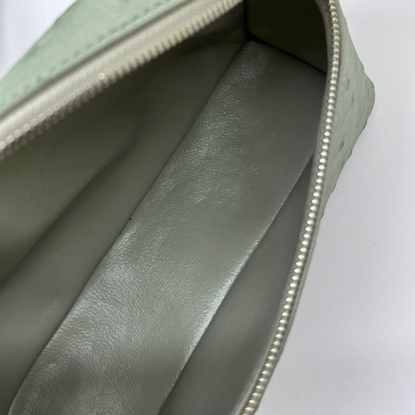 LP Extra Bag 19cm Ostrich Pattern Olive Gray Calfskin Silver Hardware