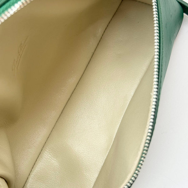 LP Extra Bag 19cm Ostrich Pattern Green Calfskin Silver Hardware