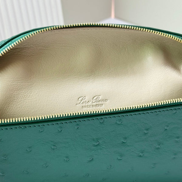 LP Extra Bag 19cm Ostrich Pattern Green Calfskin Gold Hardware