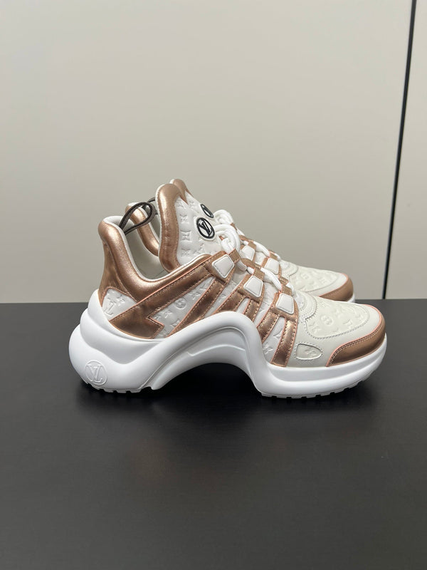 LV Archlight Sneaker 50mm White Mix Metallic Bronze Monogram Cowhide