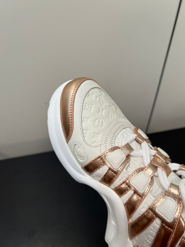 LV Archlight Sneaker 50mm White Mix Metallic Bronze Monogram Cowhide