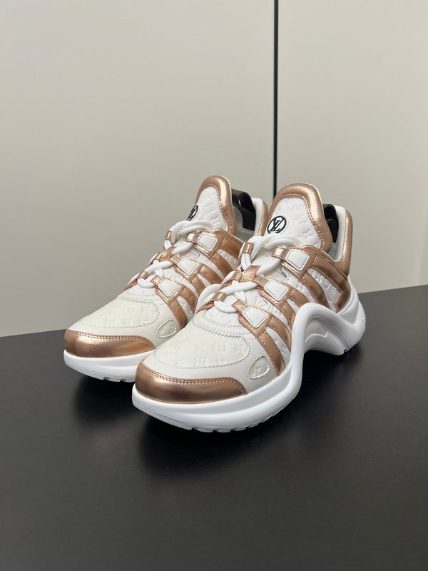 LV Archlight Sneaker 50mm White Mix Metallic Bronze Monogram Cowhide