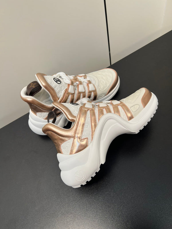LV Archlight Sneaker 50mm White Mix Metallic Bronze Monogram Cowhide