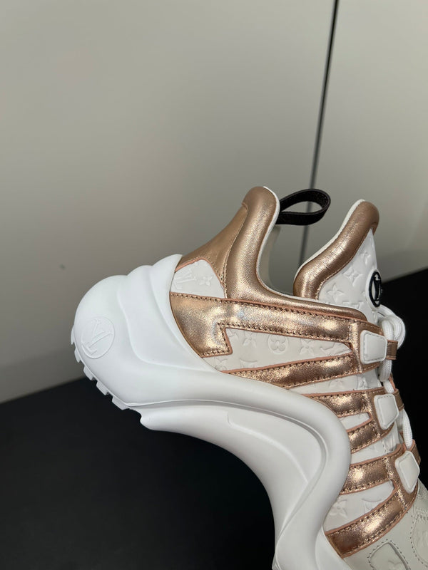 LV Archlight Sneaker 50mm White Mix Metallic Bronze Monogram Cowhide