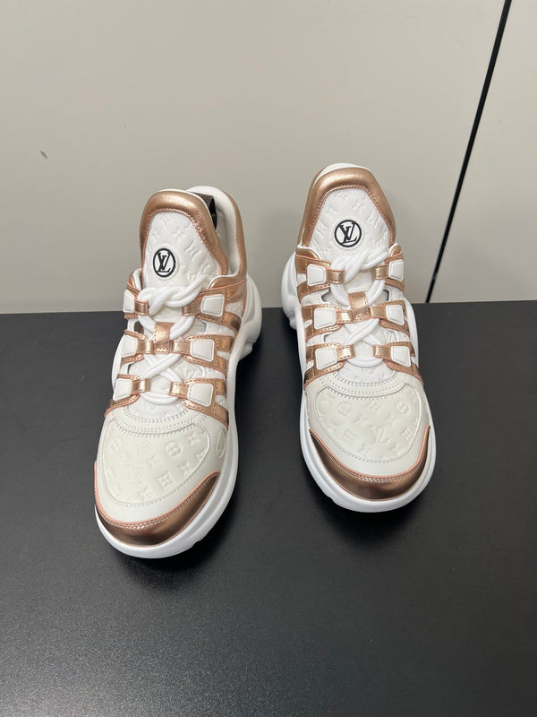 LV Archlight Sneaker 50mm White Mix Metallic Bronze Monogram Cowhide