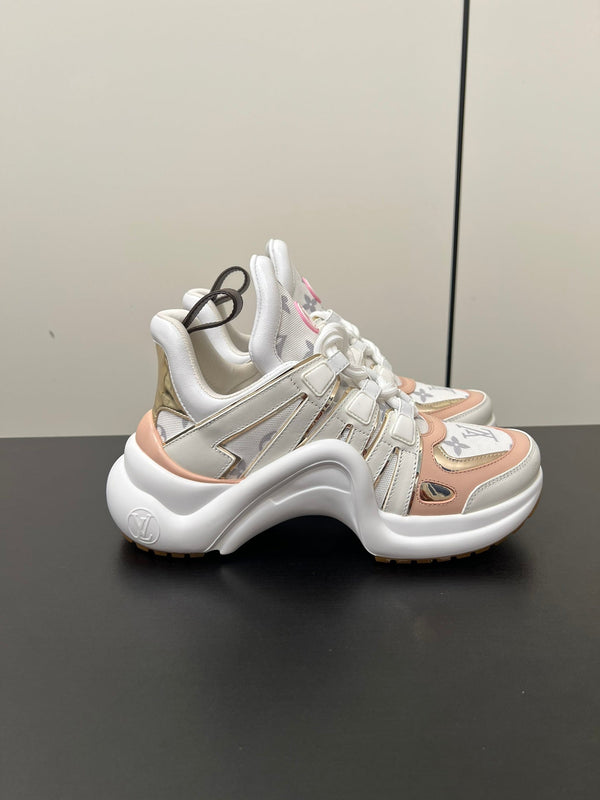 LV Archlight Sneaker 50mm White Mix Pastel Pink Monogram Jacquard Fabric