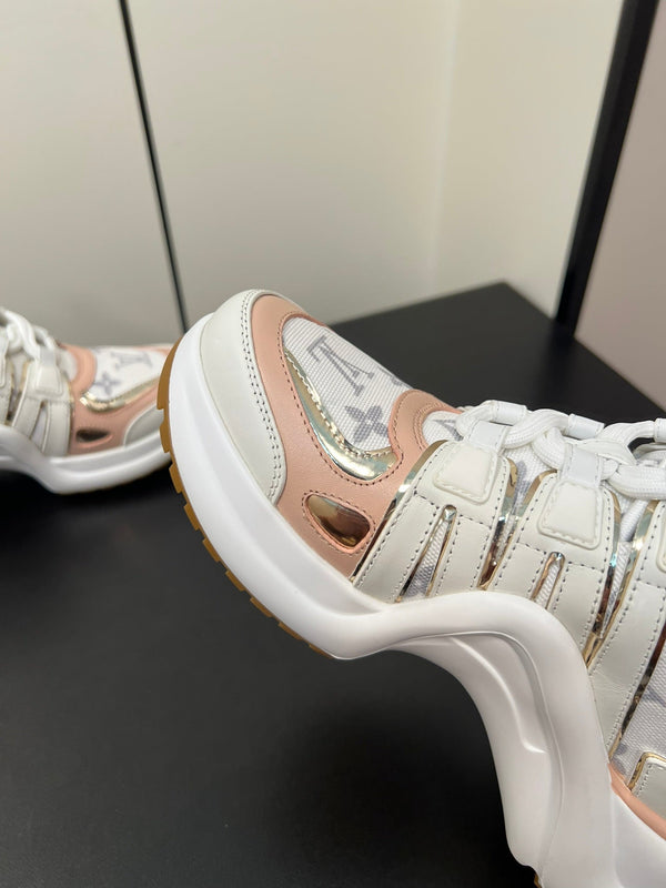 LV Archlight Sneaker 50mm White Mix Pastel Pink Monogram Jacquard Fabric