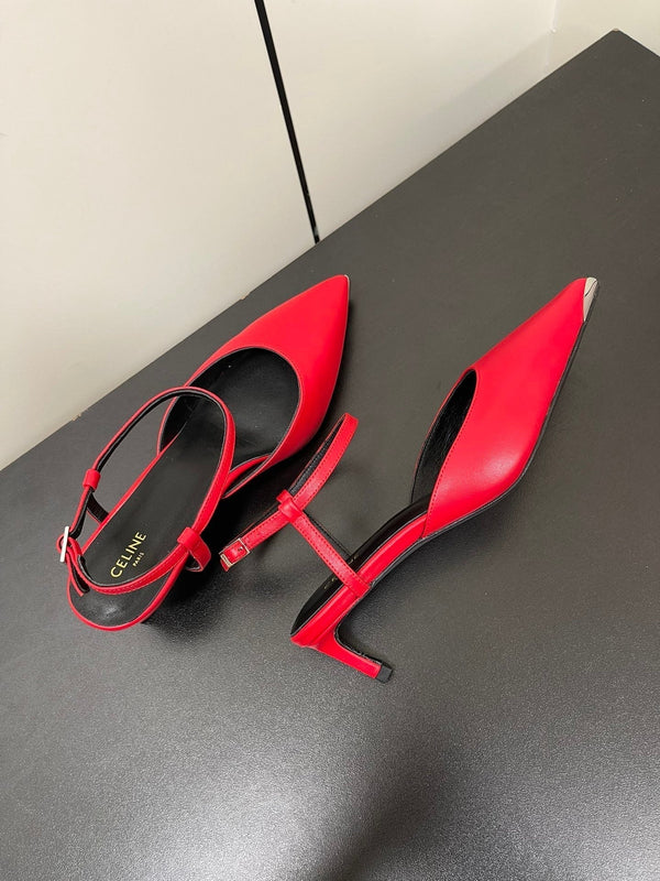 MORRAINE SLINGBACK PUMPS IN CHERRY RED CALFSKIN