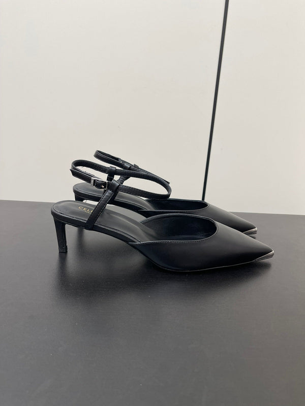 MORRAINE SLINGBACK PUMPS IN BLACK CALFSKIN