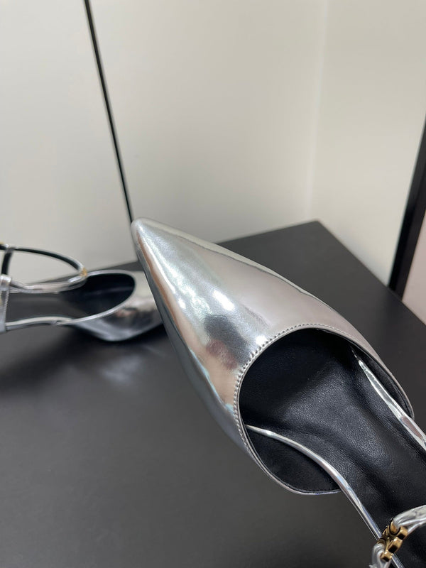 MORRAINE SLINGBACK PUMPS IN SILVER CALFSKIN