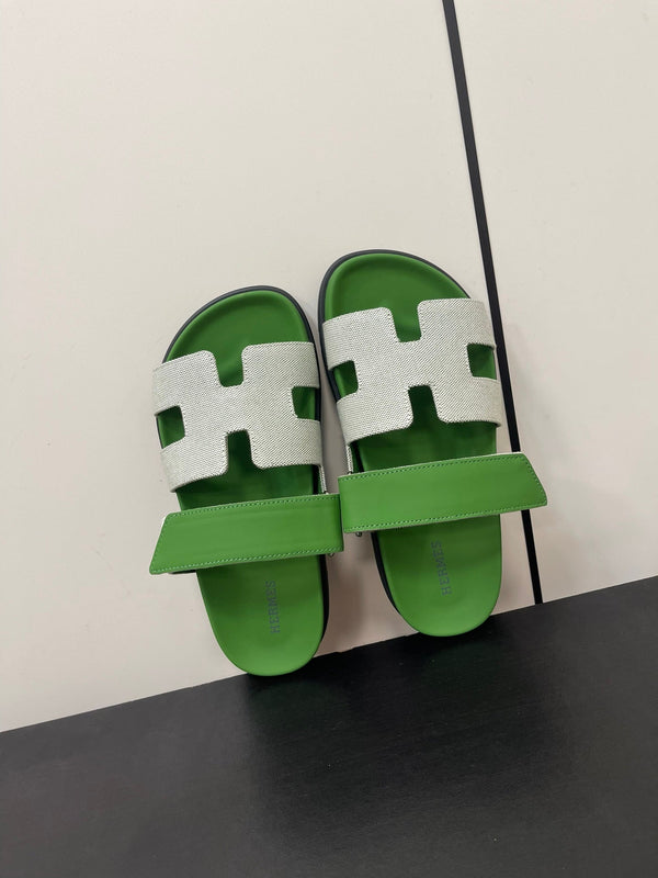 CHYPRE SANDAL GREEN MIX CREAM CALFSKIN