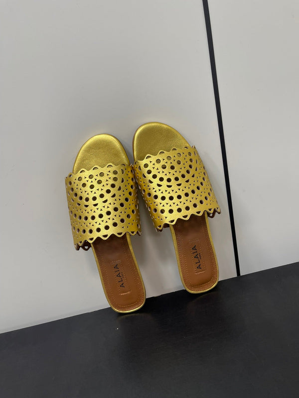 alaia mule gold metalic vienne lambskin