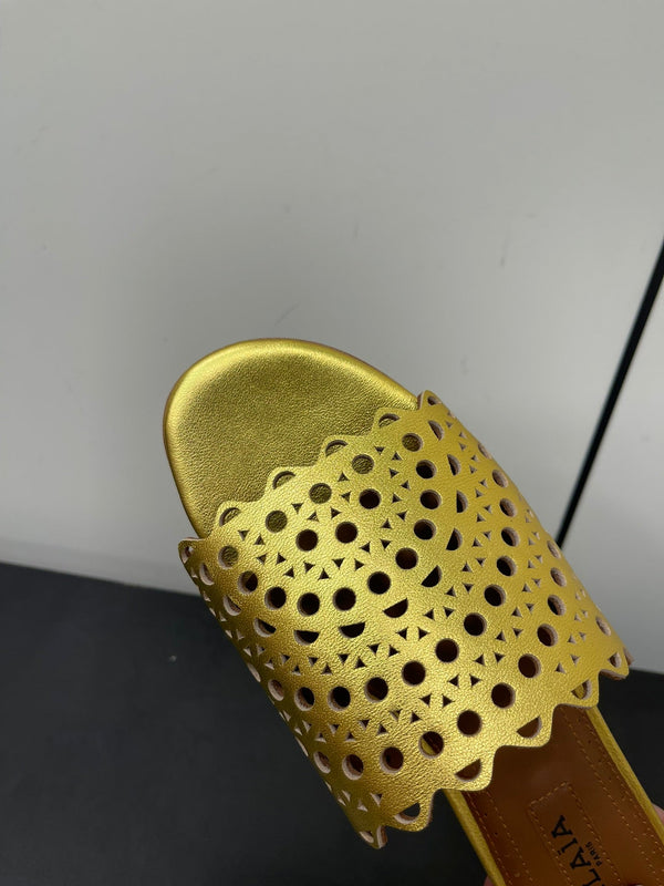 alaia mule gold metalic vienne lambskin