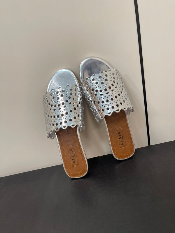 alaia mule silver metalic vienne lambskin