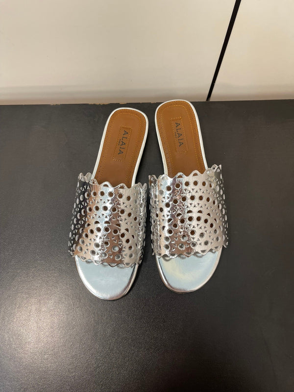 alaia mule silver metalic vienne lambskin