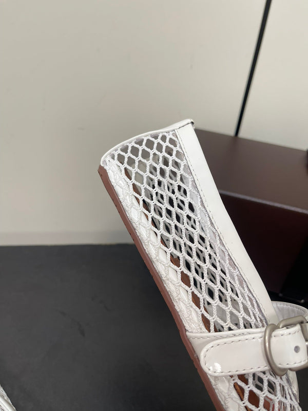 ALAIA BALLET FLATS IN WHITE MESH FISHNET