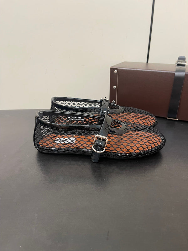 ALAIA BALLET FLATS IN BLACK MESH FISHNET