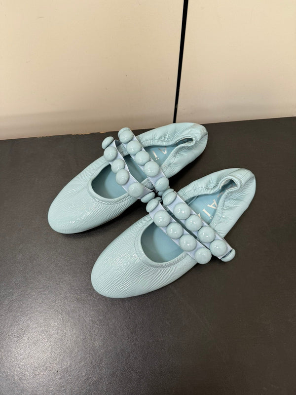 ALAIA SPHERE BALLET FLATS IN LIGHT BLUE LAMBSKIN