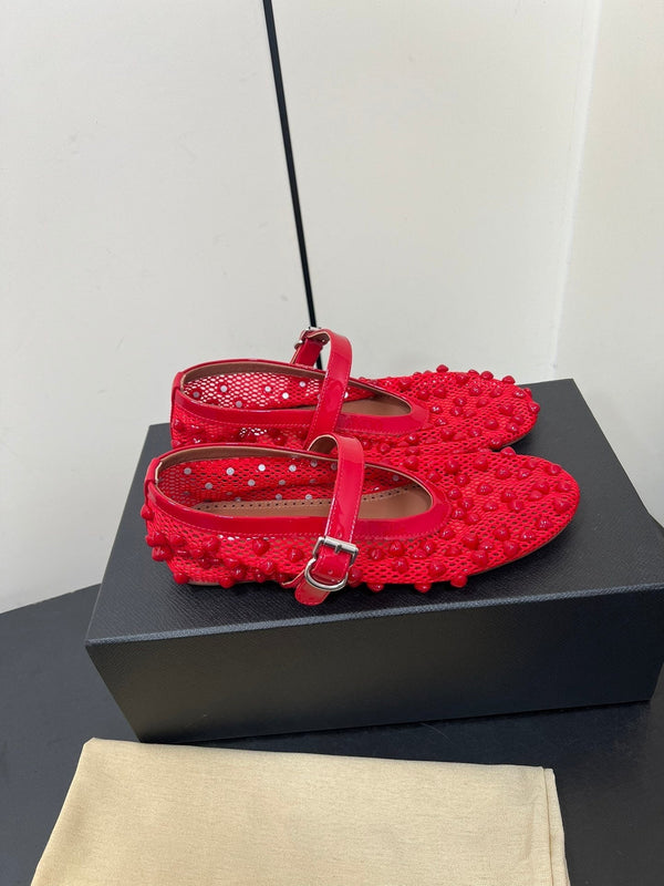 Alaila Ballet Flats With Studs On Fishnet In Red 975749