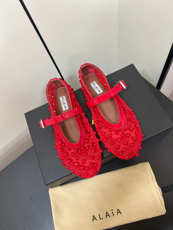 Alaila Ballet Flats With Studs On Fishnet In Red 975749
