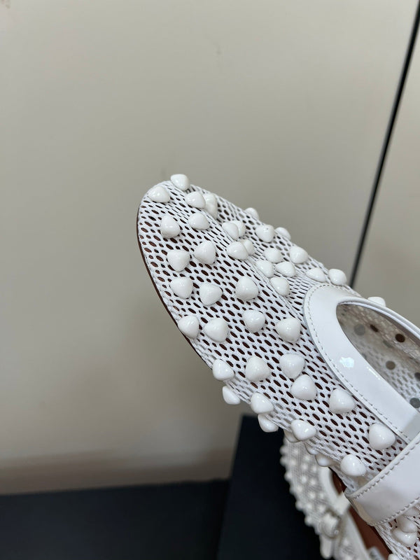 Alaila Ballet Flats With Studs On Fishnet In White 975751