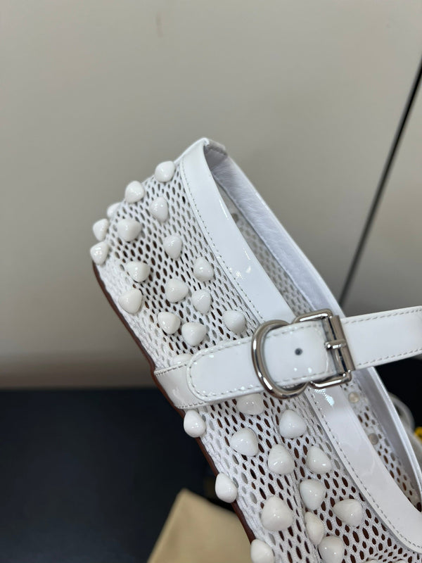 Alaila Ballet Flats With Studs On Fishnet In White 975751