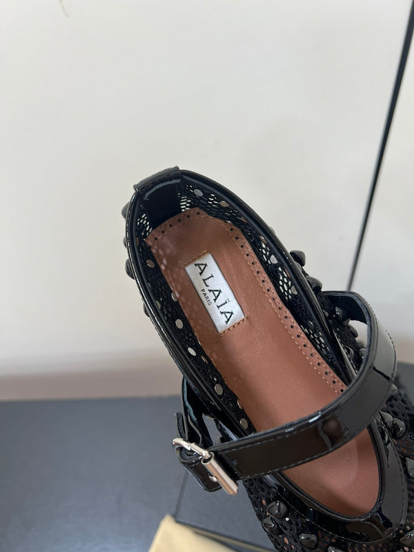 Alaila Ballet Flats With Studs On Fishnet In Black 975753