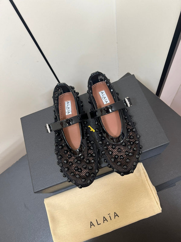 Alaila Ballet Flats With Studs On Fishnet In Black 975753