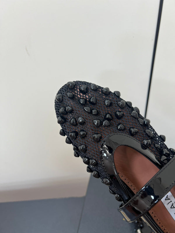 Alaila Ballet Flats With Studs On Fishnet In Black 975753