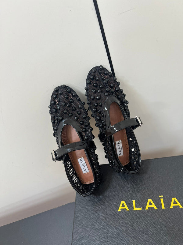 Alaila Ballet Flats With Studs On Fishnet In Black 975753
