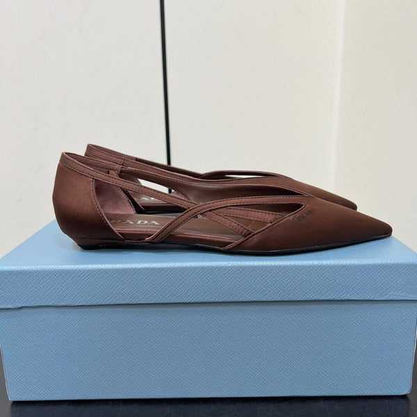 BALLERINE CON TAGLI IN RASO MARRONE CIOCCOLATO