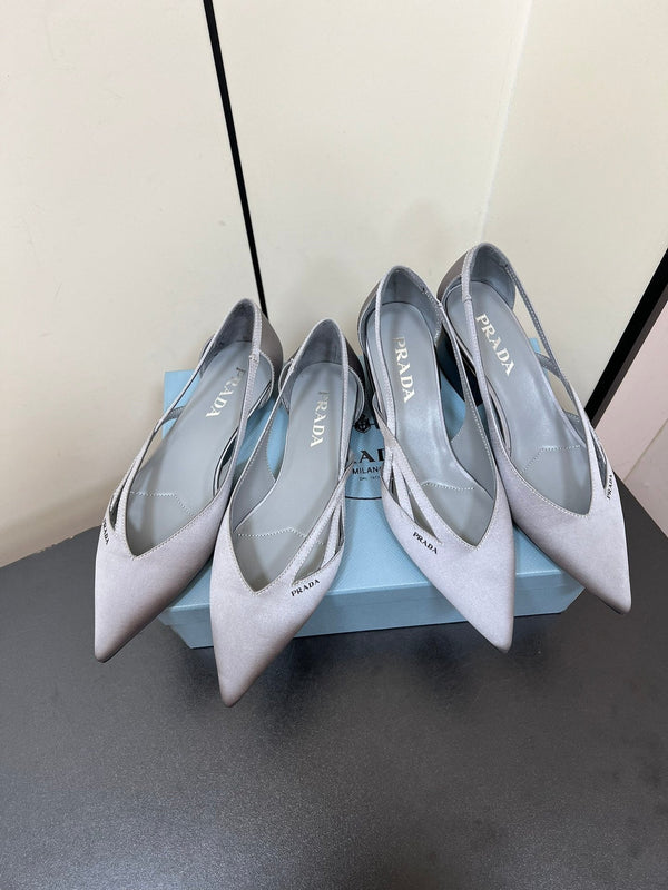 CUT-OUT BALLERINAS IN WARM GRAY SATIN