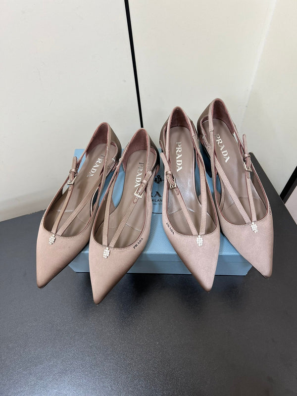 CUT-OUT BALLERINA FLAT IN HAZELNUT BEIGE SATIN ATTACHED BEAD BUCKLE