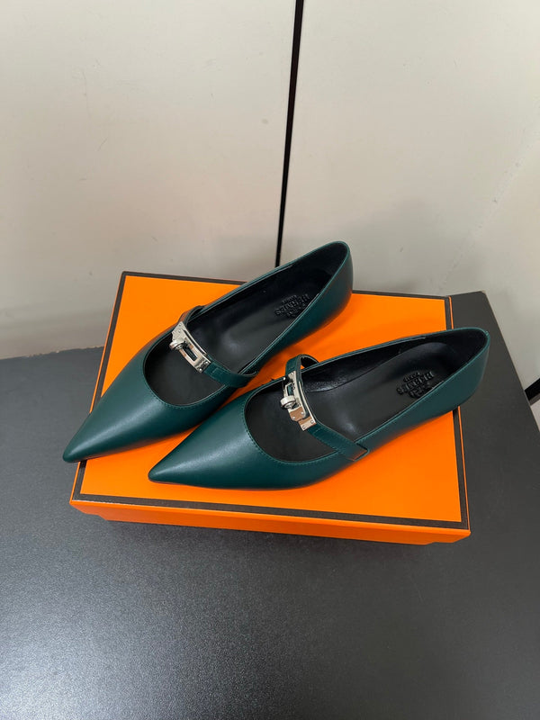 HM 25C Kelly Ballet Flat Castleton Green Calfskin 210294