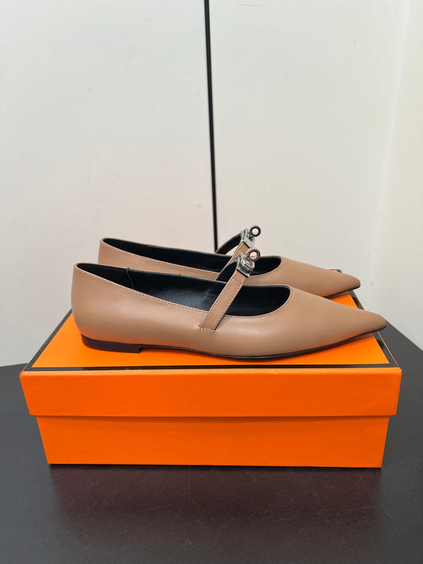 HM 25C Kelly Ballet Flat Ash Brown Calfskin 210298