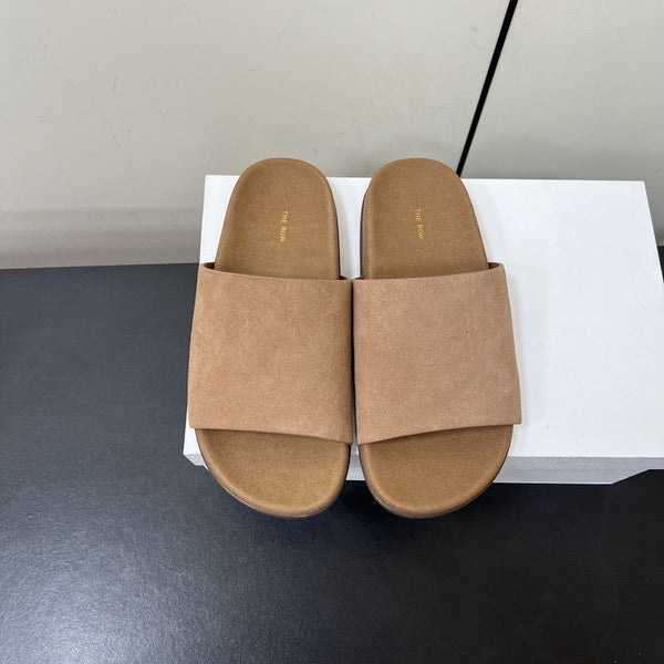 The Row Slippers In Light Brown Suede 340024