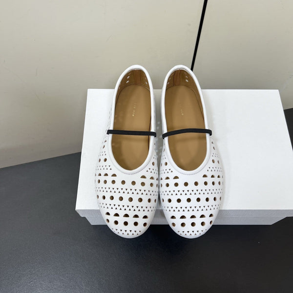 The Row Garden Mary Janes Flats White Calfskin 340033