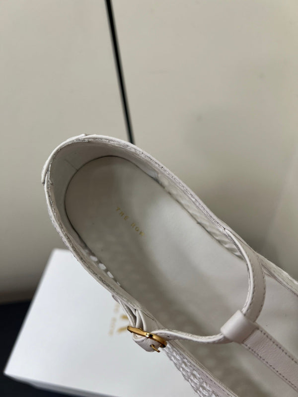 The Row 25ss Square T-Strap Flat White Mesh Cowhide 340040