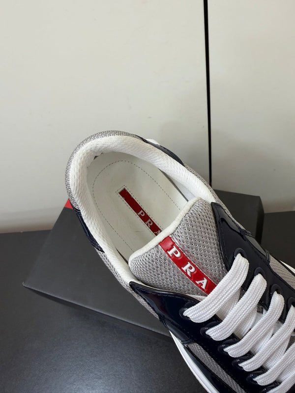 Prada America's Cup Sneaker Black White Patent Leather Mesh 618929