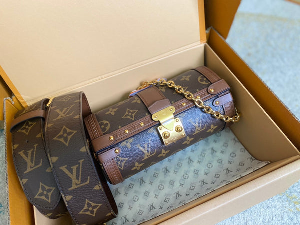 PAPILLON TRUNK 19 IN TELA MONOGRAM MARRONE CON FERRAMENTA ORO