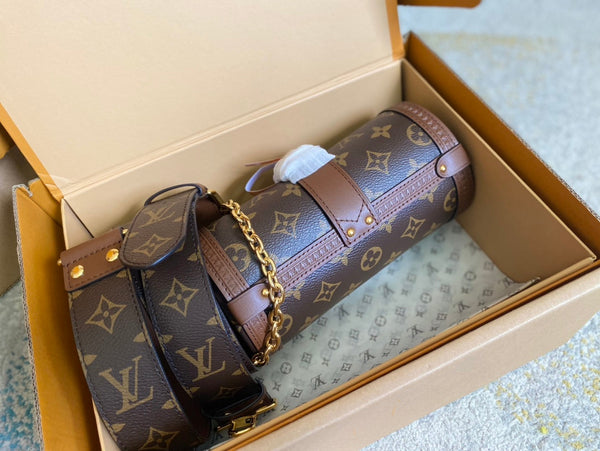 PAPILLON TRUNK 19 IN TELA MONOGRAM MARRONE CON FERRAMENTA ORO