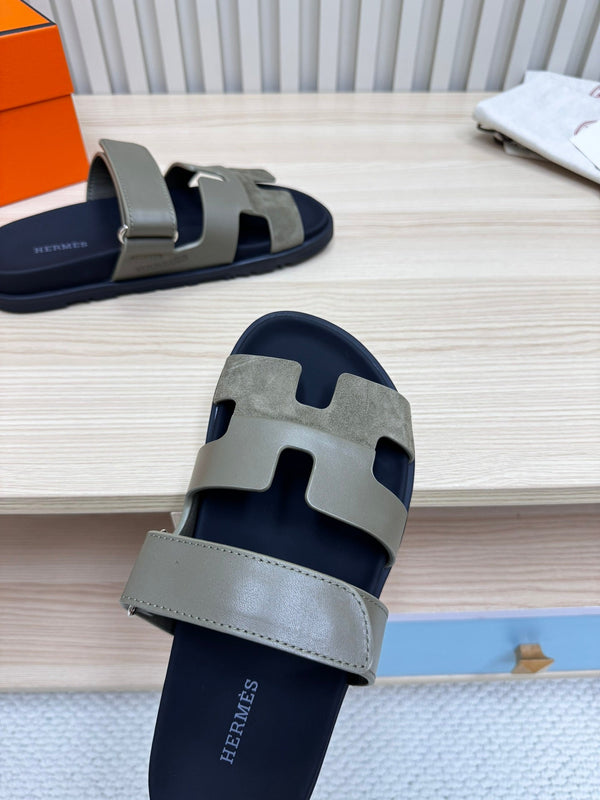 HM Chypre Sandal In Grey Green Cowhide And Suede 968868