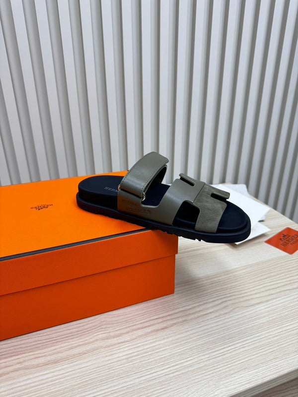 HM Chypre Sandal In Grey Green Cowhide And Suede 968868