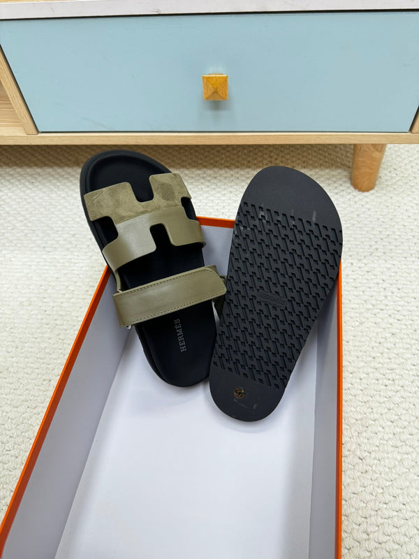 HM Chypre Sandal In Grey Green Cowhide And Suede 968868