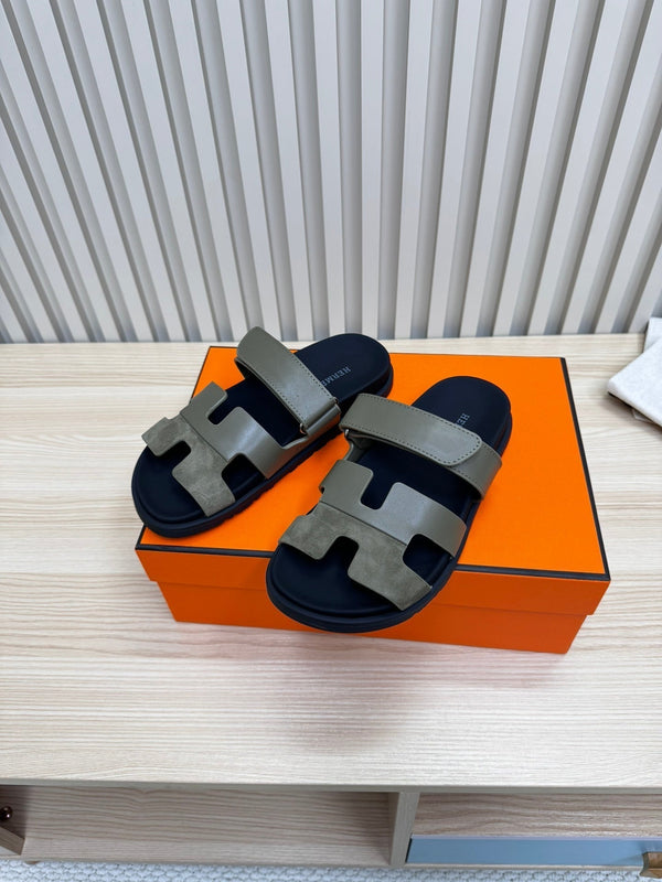 HM Chypre Sandal In Grey Green Cowhide And Suede 968868