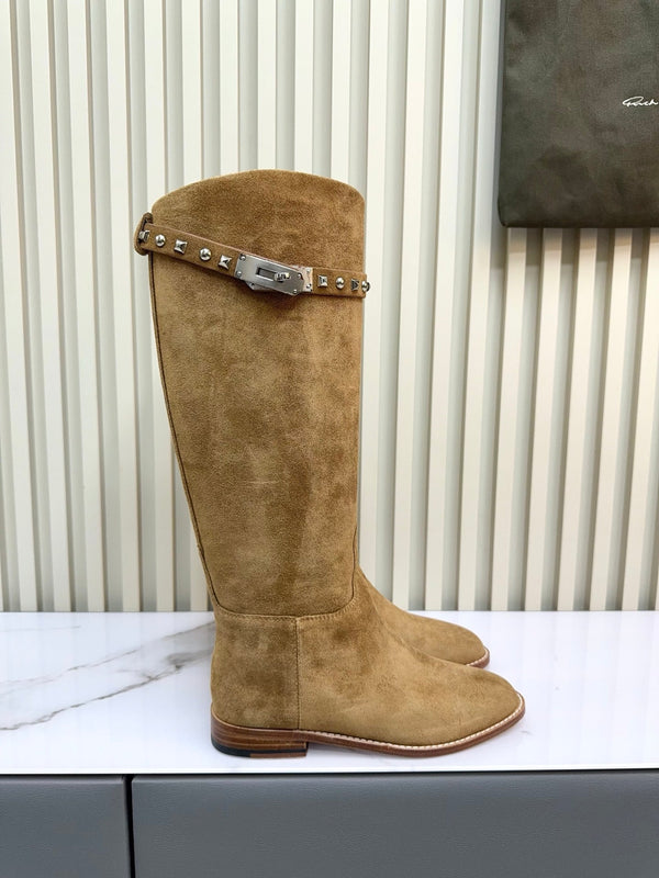 HM 25ss Bottes d'équitation Kelly Buckle Daim marron 576116