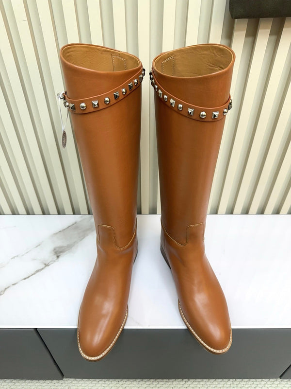 HM 25ss Kelly Buckle Riding Boots Camel Brown Cowhide 576123