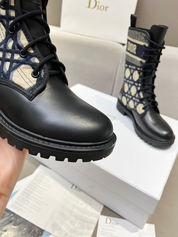 CD D-Major Ankle Boot In Charcoal Blue Mix Black Denim Fabric And Lambskin 107723