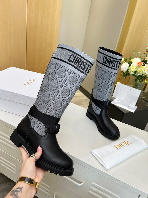 D-Major Boot In Grey Mix Black Denim Fabric And Lambskin 107717